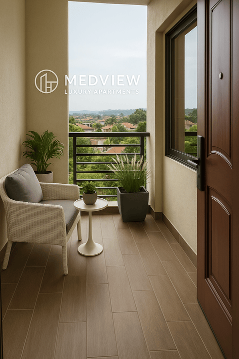 Modern MedView apartment living room with contemporary furnishing